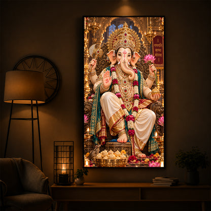 Ganapati Bappa Divine Blessings Modern Luxury Backlight Vertical Wall Art