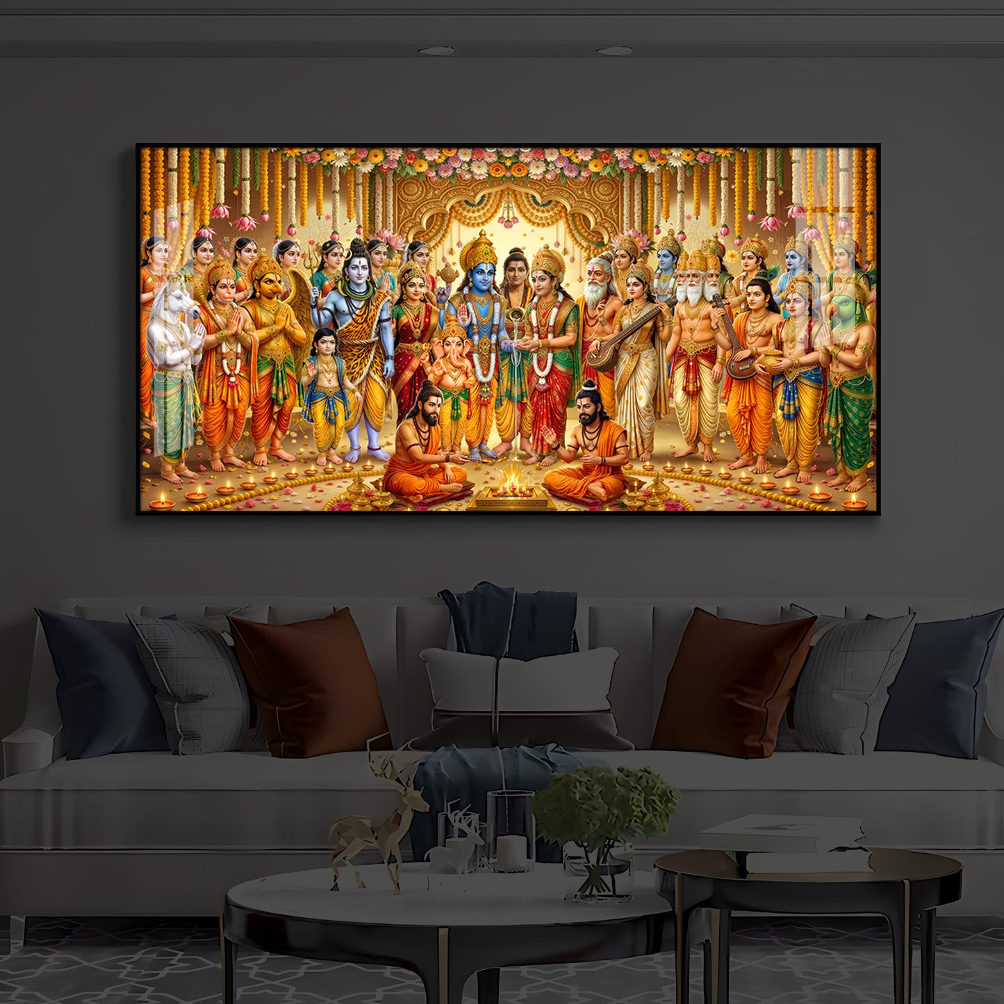 Divine Depiction of Shrinivasa Kalyanam Modern Luxury Backlight Horizontal Wall Art
