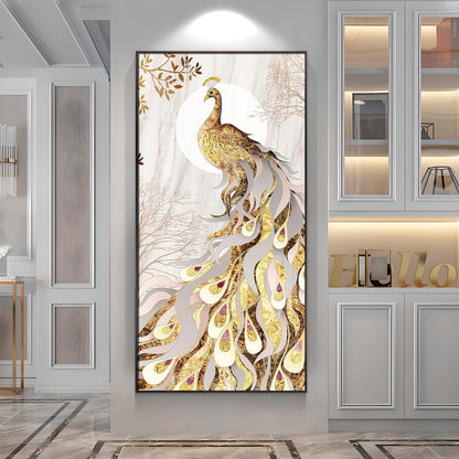 Golden Gradient Peacock Premium Acrylic Vertical Wall Art
