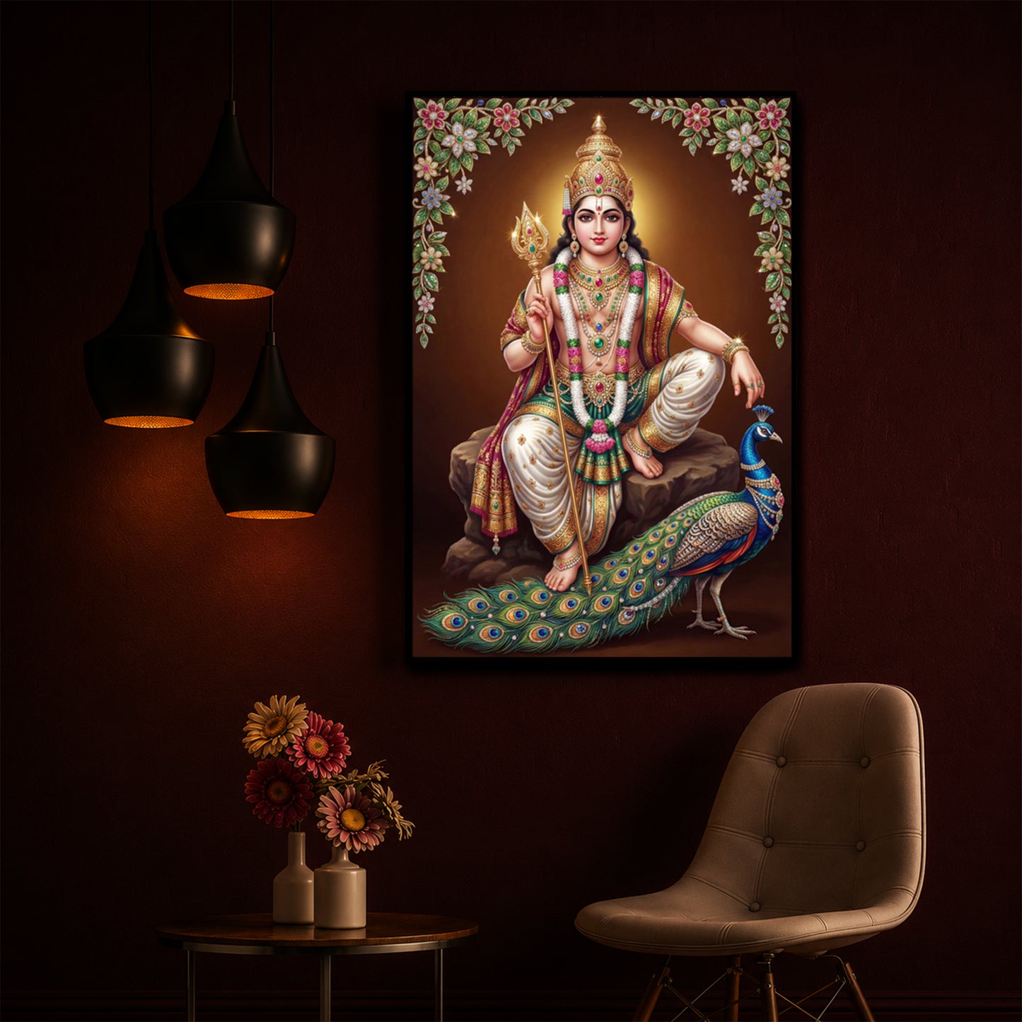 Lord kartikeya Ji Modern Luxury Backlight Vertical Wall Art