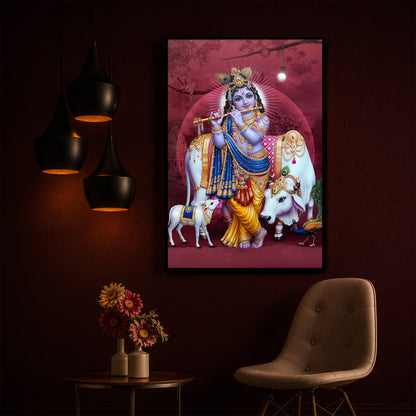 Shree Krishna Ji Modern Luxury Backlight Vertical Wall Art