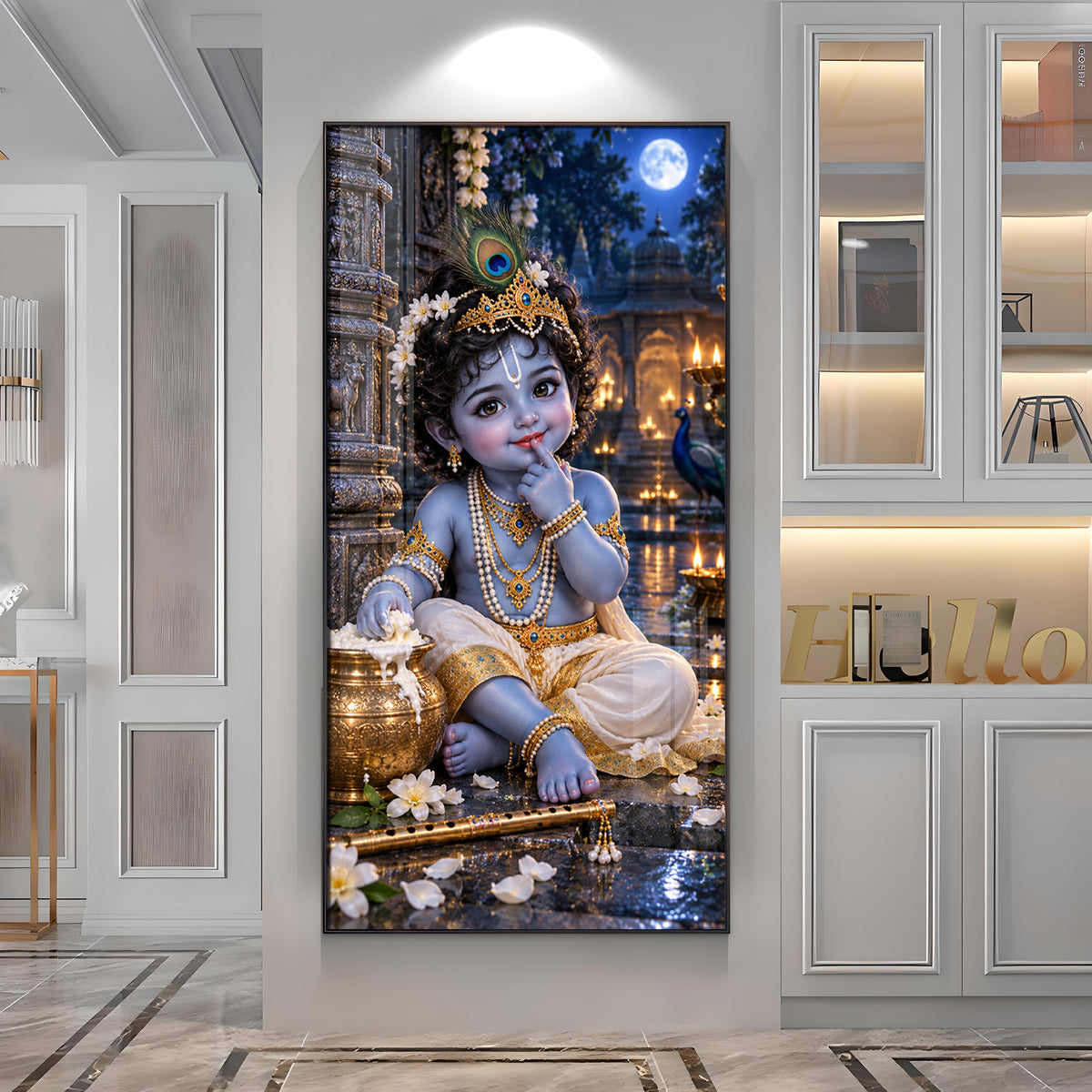 Little Krishna Eating Makhan Premium Acrylic Vertical Wall Art