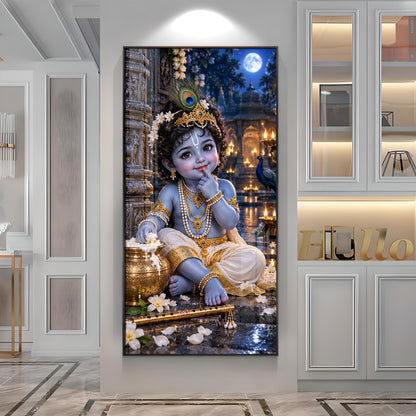 Little Krishna Eating Makhan Premium Acrylic Vertical Wall Art