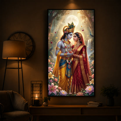 Loving Radha Krishna Ji Modern Luxury Backlight Vertical Wall Art