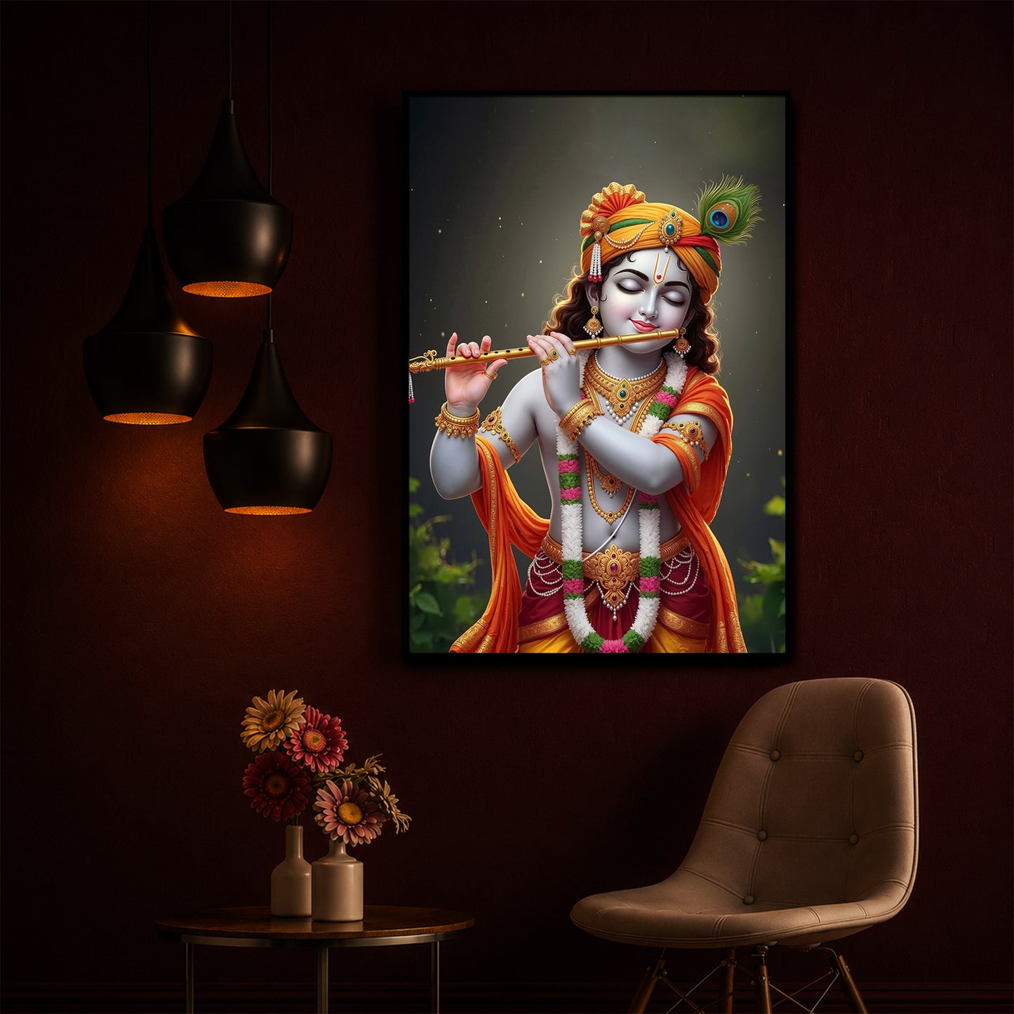 Shri Krishna Modern Luxury Backlight Vertical Wall Art