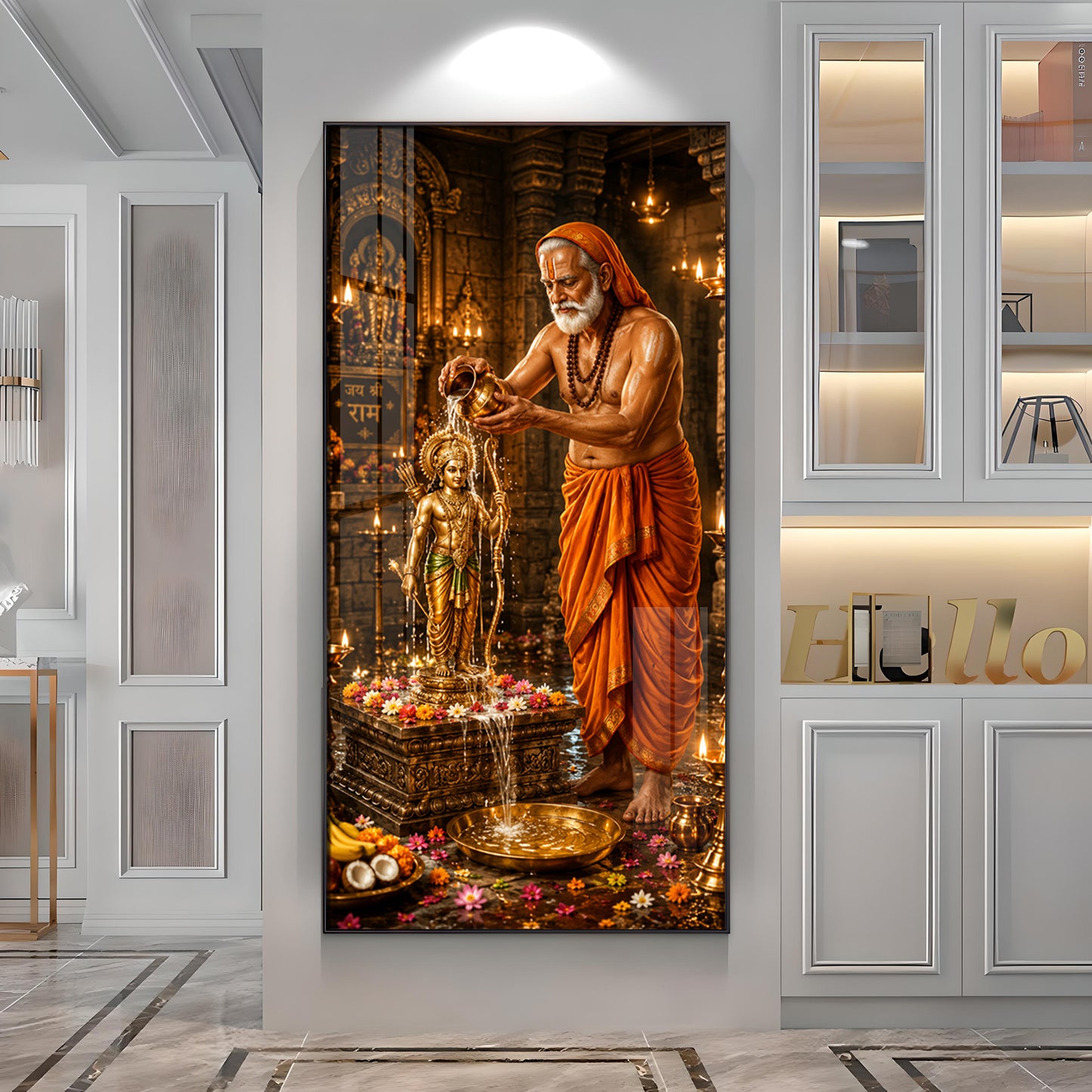 Shri Raghavendra Swamy Ritual Abhishek On Lord Ram Premium Acrylic Vertical Wall Art