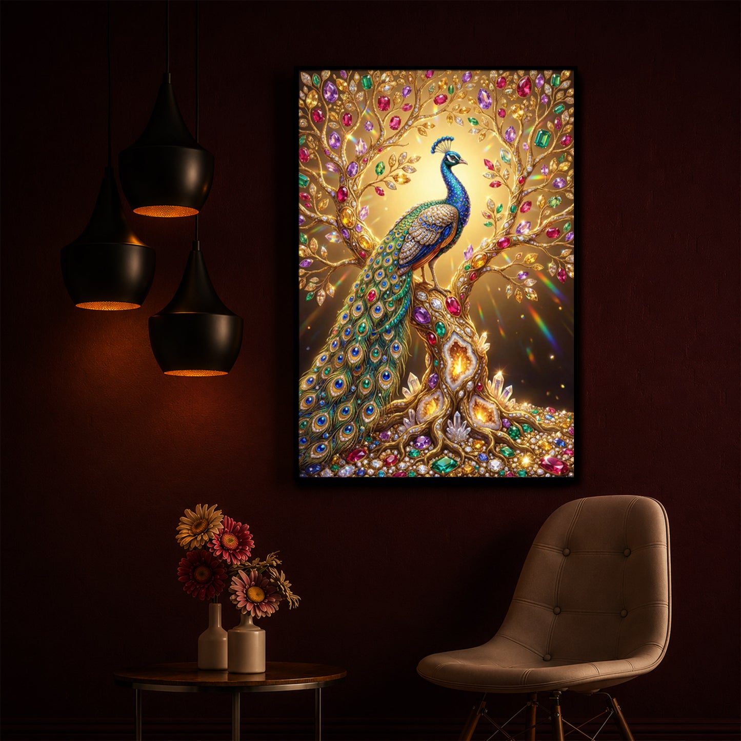 Colourful Peacock Modern Luxury Backlight Vertical Wall Art