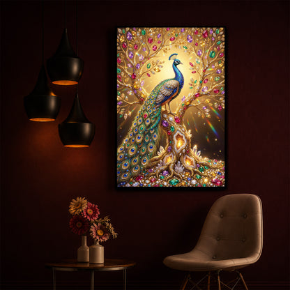 Colourful Peacock Modern Luxury Backlight Vertical Wall Art