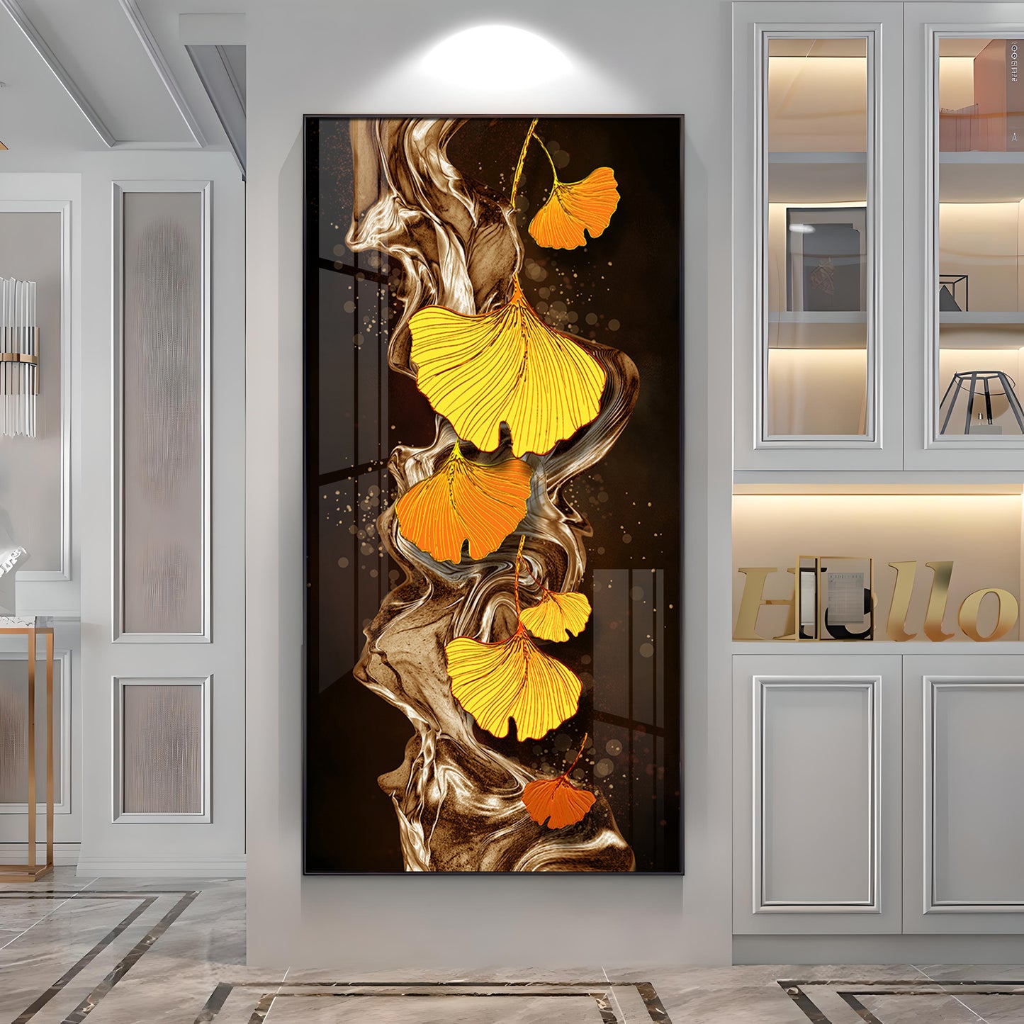 Glittering Ginkgo Premium Acrylic Vertical Wall Art