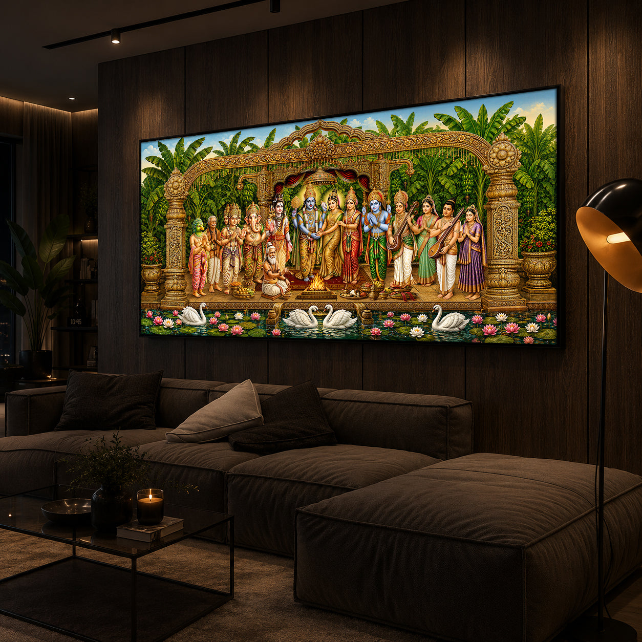 Hindu Deities Srinivasa Kalyanam Modern Luxury Backlight Horizontal Wall Art