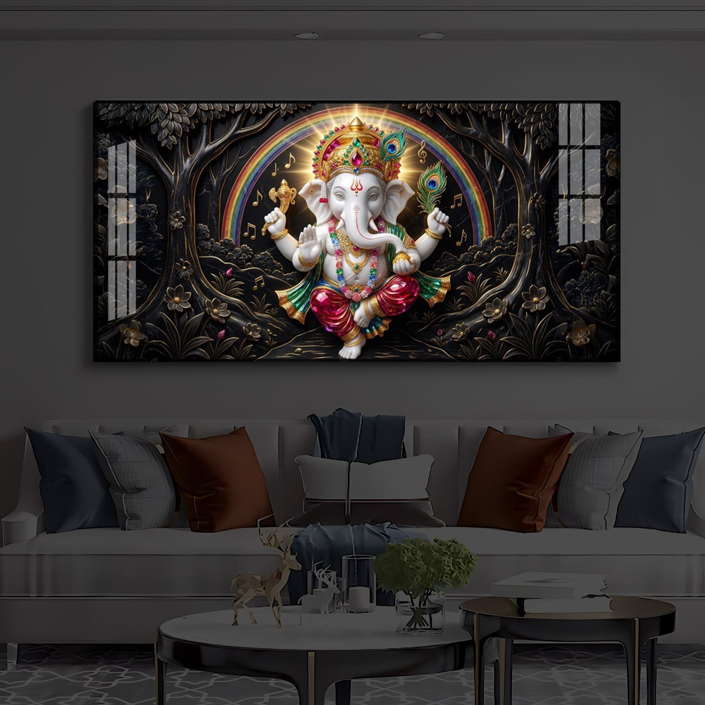 Divine Shree Ganesh Ji Modern Luxury Backlight Horizontal Wall Art