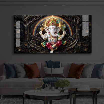 Divine Shree Ganesh Ji Modern Luxury Backlight Horizontal Wall Art