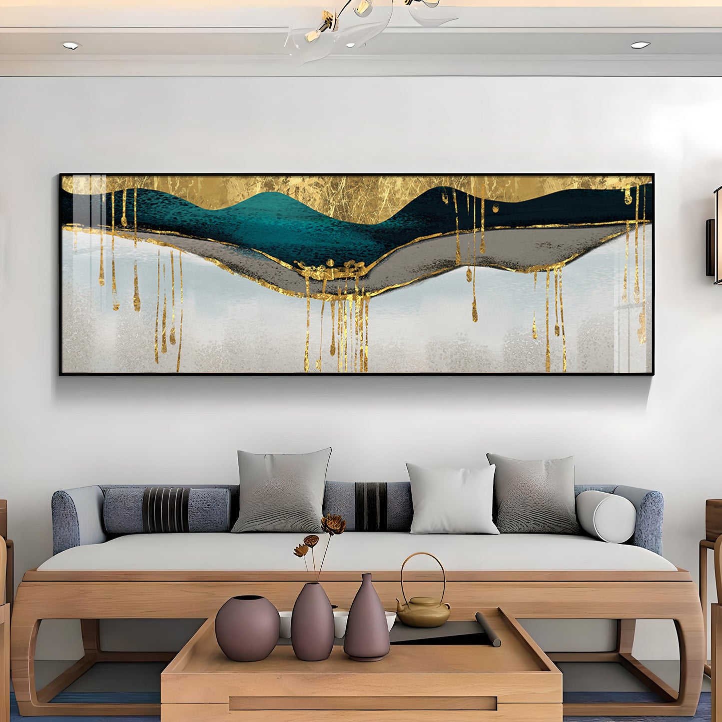 Golden Geomorphic Abstract Premium Acrylic Horizontal Wall Art