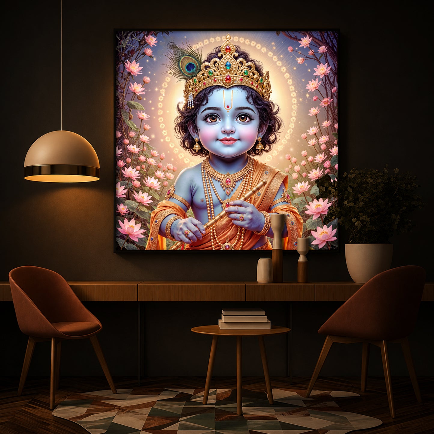 Bal Krishna Ji Modern Luxury Backlight Square Wall Art