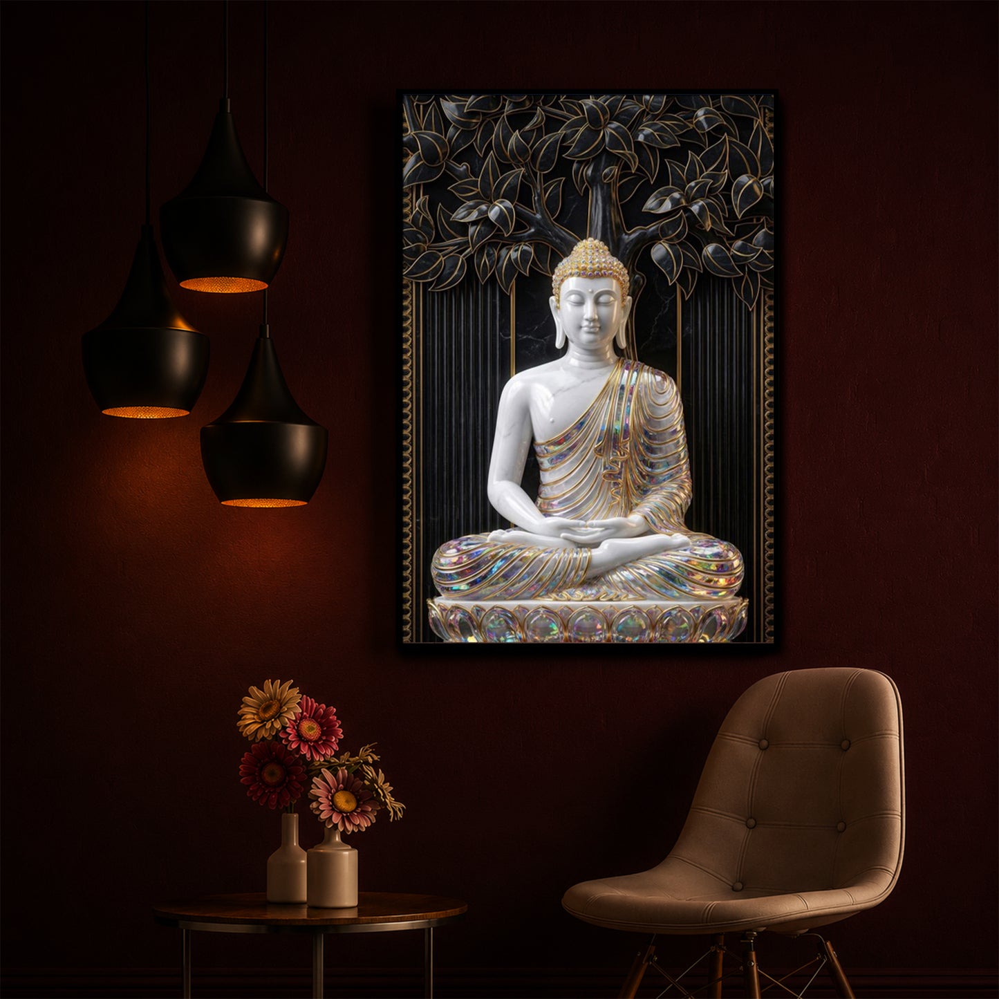 Serene Buddha Meditation Pose Modern Luxury Backlight Vertical Wall Art