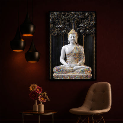 Serene Buddha Meditation Pose Modern Luxury Backlight Vertical Wall Art