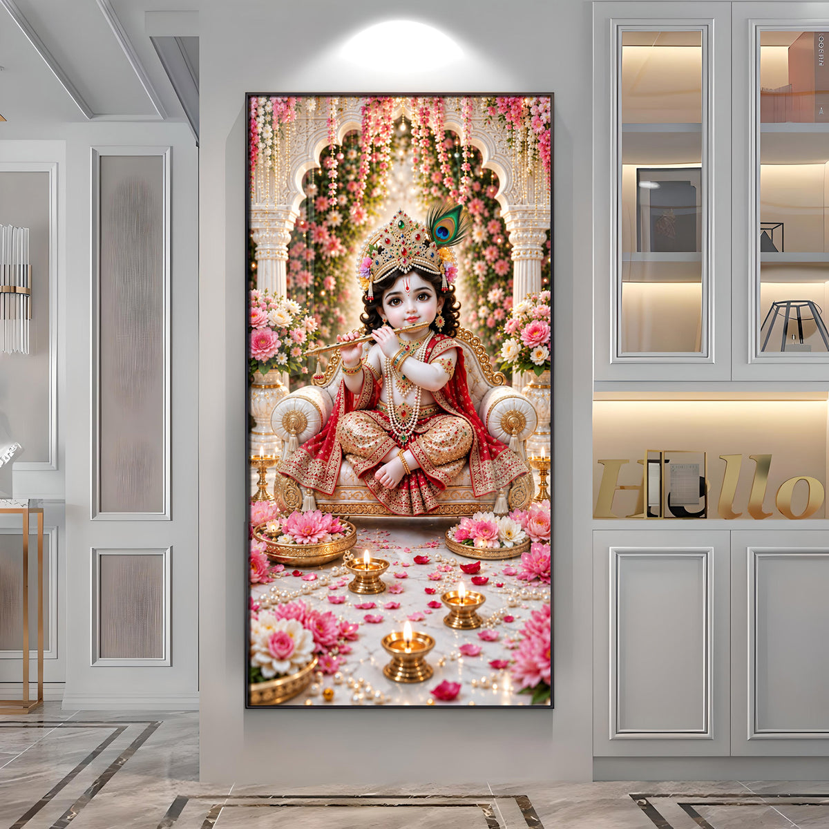Little Krishna On Royal Chair Premium Acrylic Vertical Wall Art