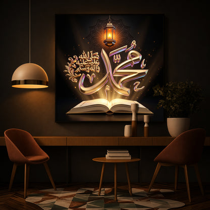 Golden Prophet Muhammad Calligraphy Modern Luxury Backlight Square Wall Art