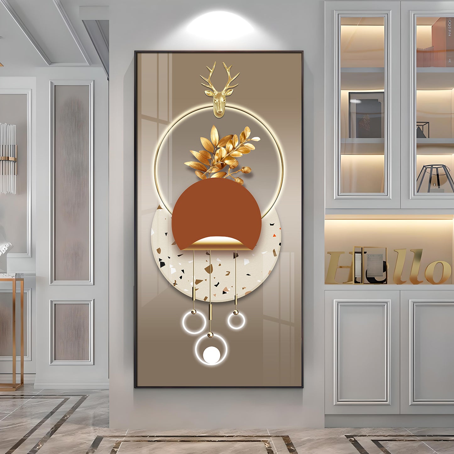 Golden Floral Grandeur Premium Acrylic Vertical Wall Art