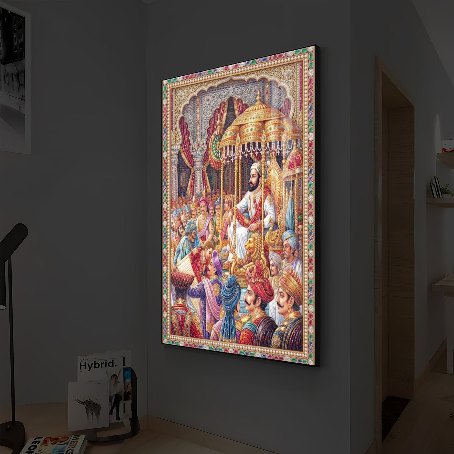 Darbar of Chhatrapati Shivaji Maharaj Modern Luxury Backlight Vertical Wall Art