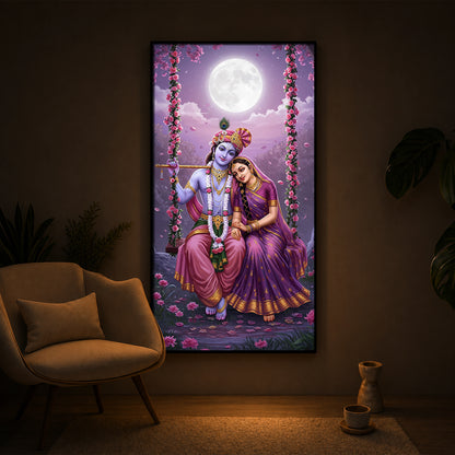 Loving Radha Krishna Modern Luxury Backlight Vertical Wall Art