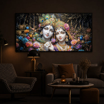 Spiritual Serenity Radha Krishna Modern Luxury Backlight Horizontal Wall Art
