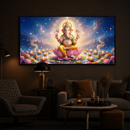 Shree Ganesh Ji Modern Luxury Backlight Horizontal Wall Art