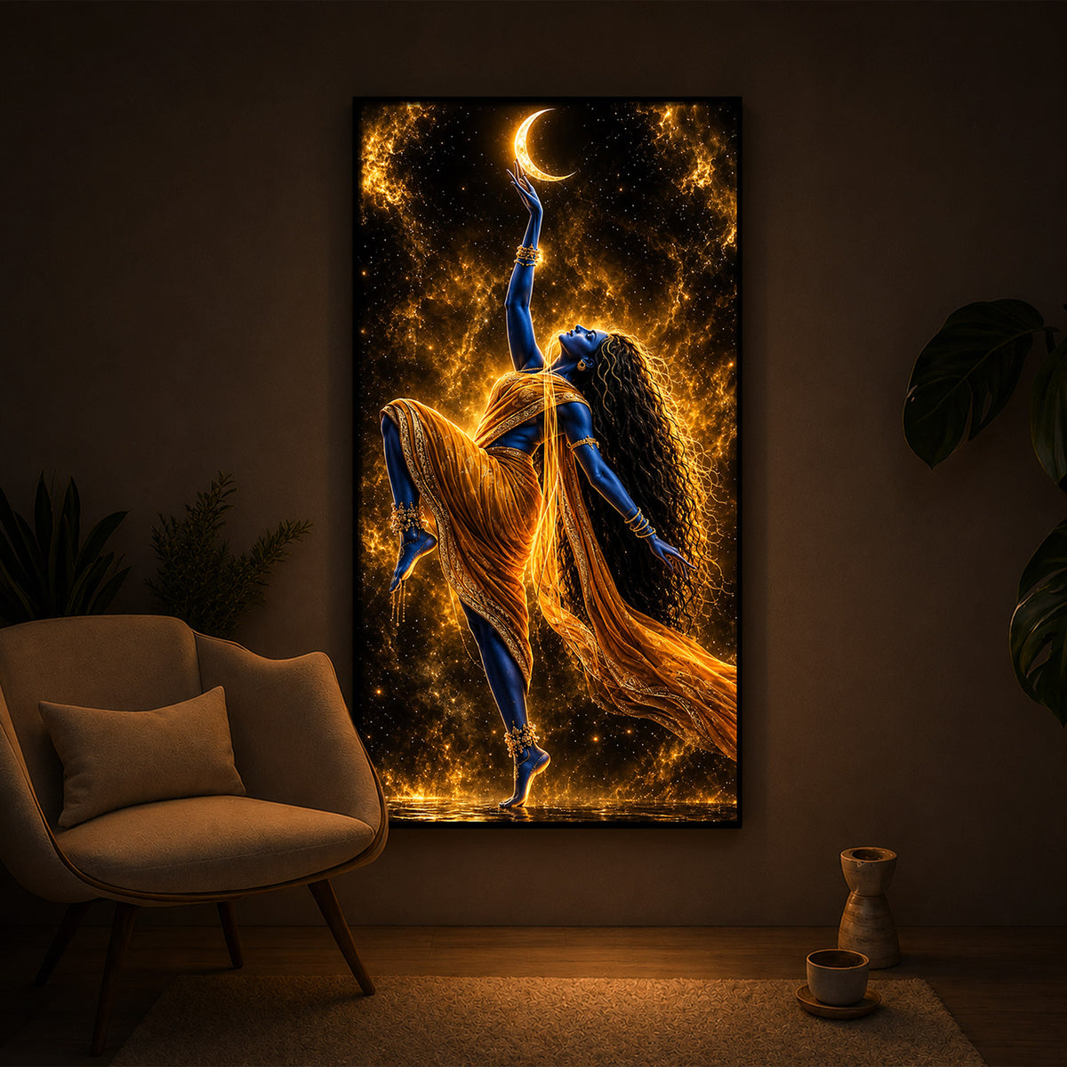Divine Maa Kalaratri Modern Luxury Backlight Vertical Wall Art