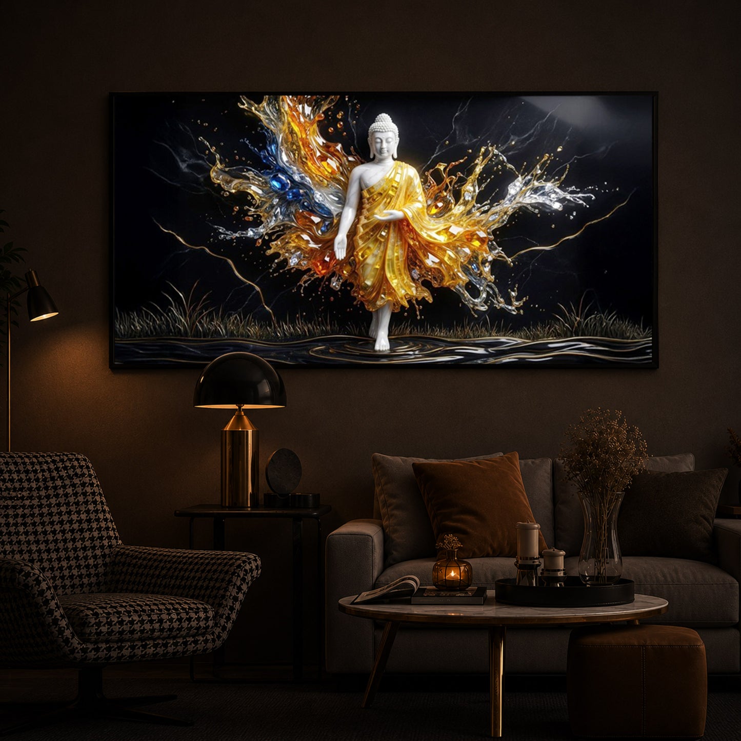 Embedded Buddha Modern Luxury Backlight Horizontal Wall Art