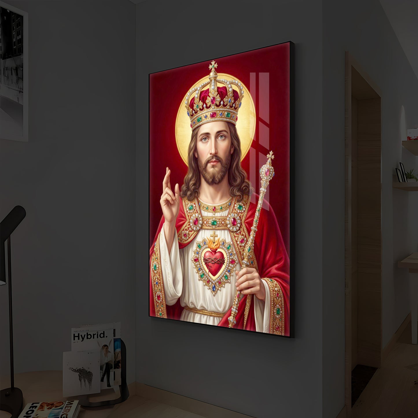 Holy God Christ The King Jesus Modern Luxury Backlight Vertical Wall Art