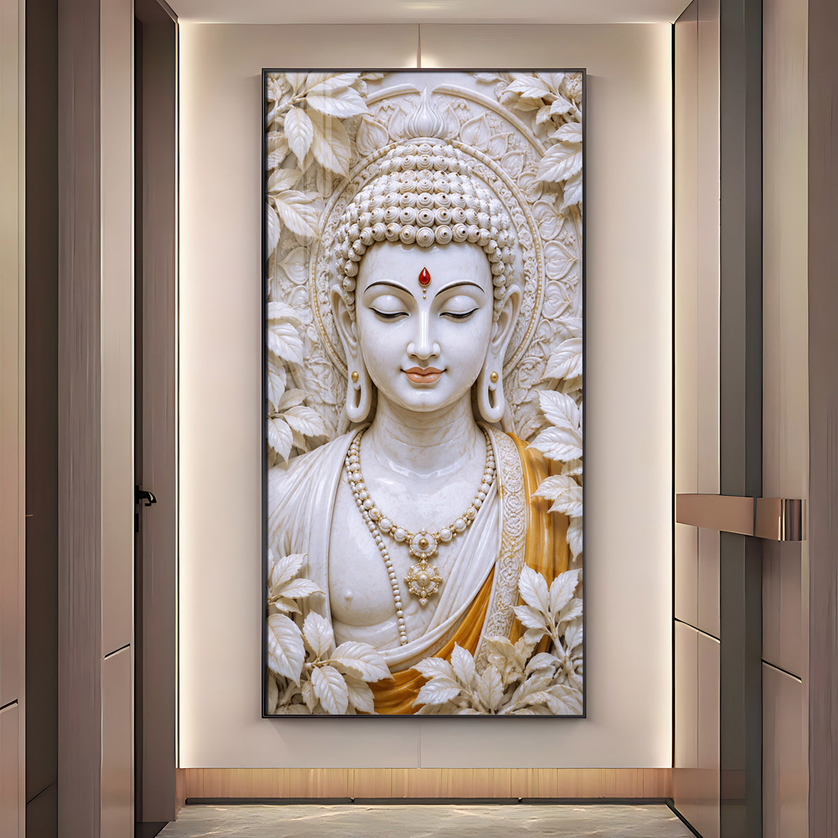 Meditating White Buddha Premium Acrylic Vertical Wall Art