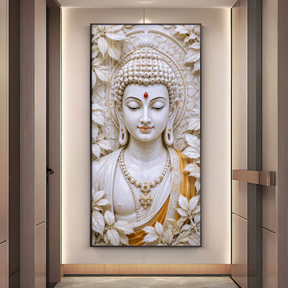 Meditating White Buddha Premium Acrylic Vertical Wall Art