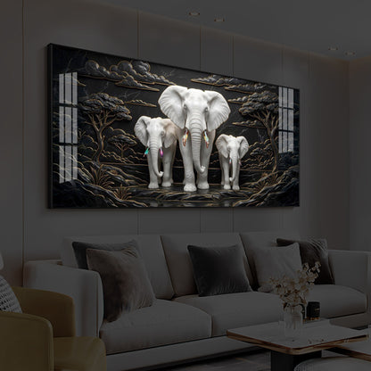 White Elephant Family Modern Luxury Backlight Horizontal Wall Art