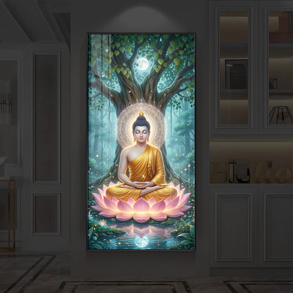 Gautam Buddha Modern Luxury Backlight Vertical Wall Art