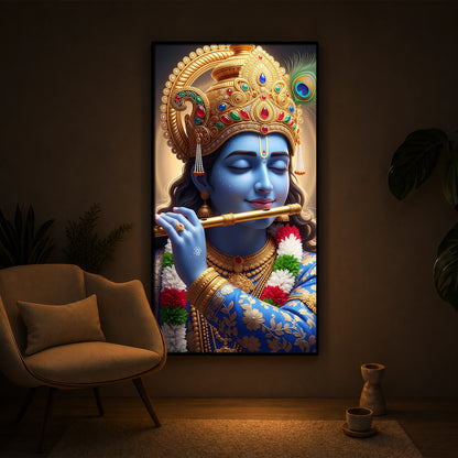 Lord Krishna Modern Luxury Backlight Vertical Wall Art
