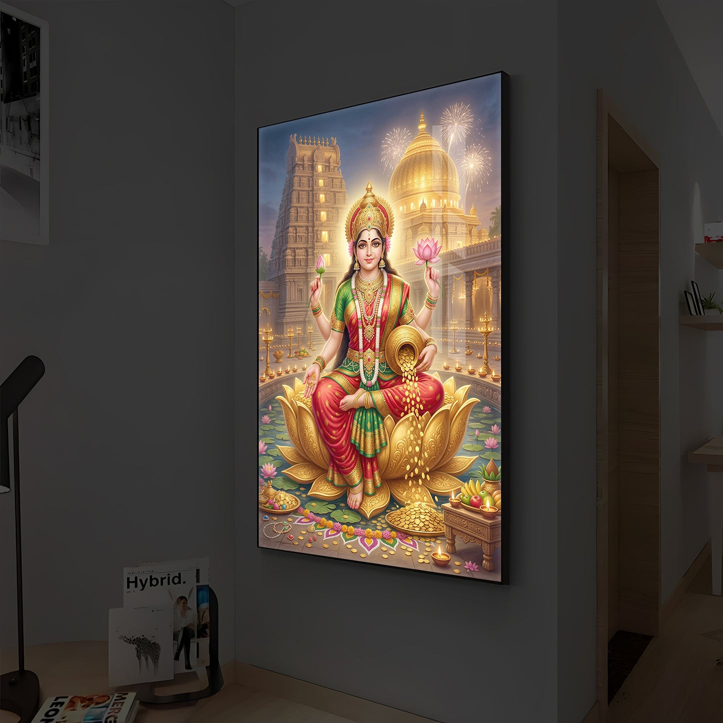 Lakshmi Ji Modern Luxury Backlight Vertical Wall Art