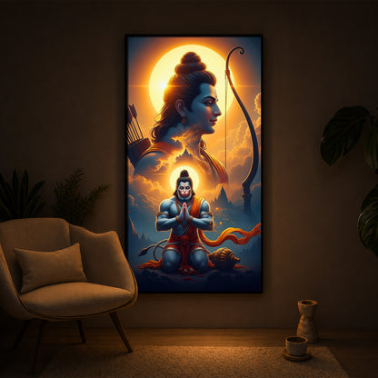 Ram and Hanuman Ji Modern Luxury Backlight Vertical Wall Art
