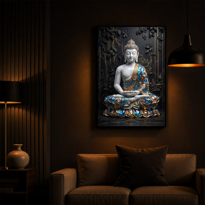 Serene Lord Buddha Modern Luxury Backlight Vertical Wall Art
