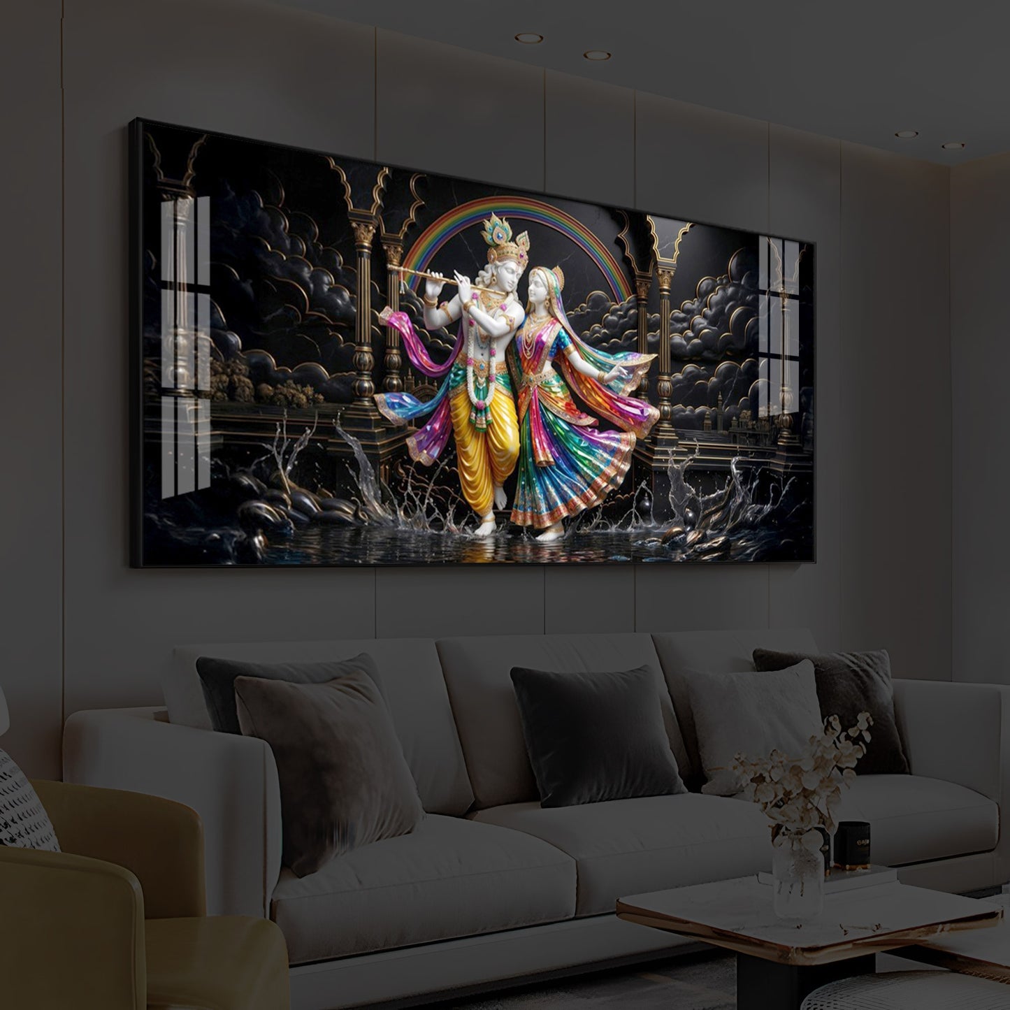 Eternal Radha & Krishna Modern Luxury Backlight Horizontal Wall Art