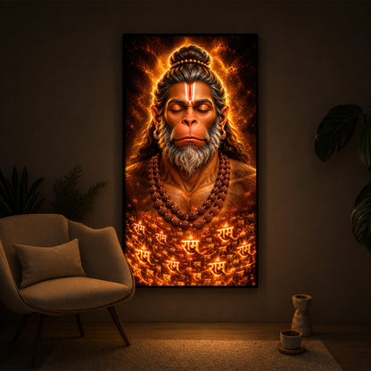 Divine Bajrangbali Meditating Modern Luxury Backlight Vertical Wall Art