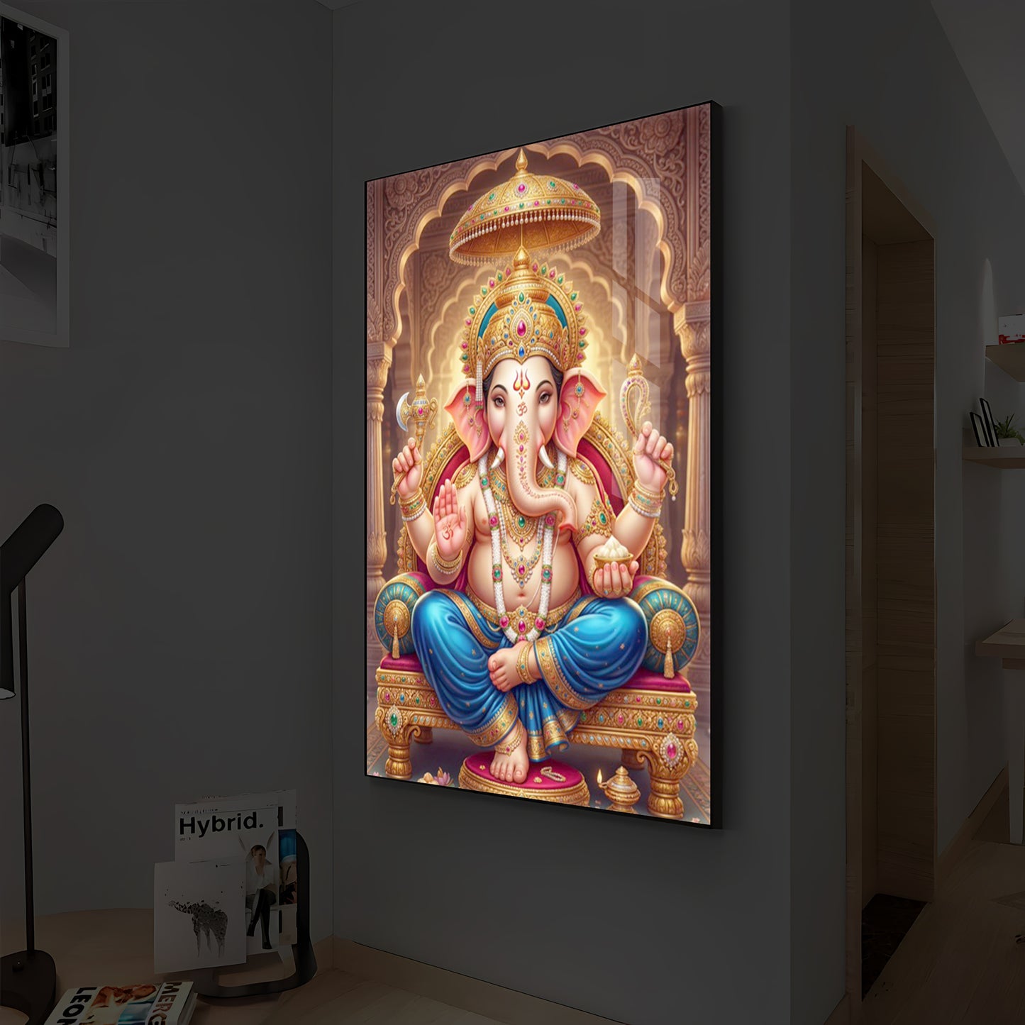Shree Ganesh Modern Luxury Backlight Vertical Wall Art