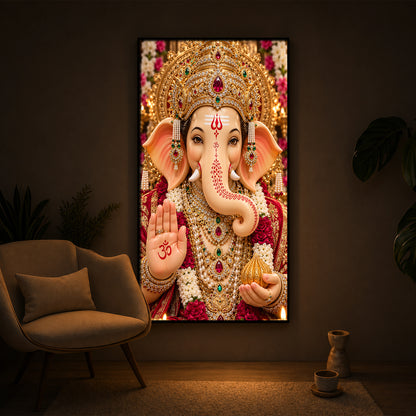 Lord Ganesha Divine Blessings Modern Luxury Backlight Vertical Wall Art