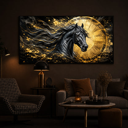 Abstract Black Horse Modern Luxury Backlight Horizontal Wall Art