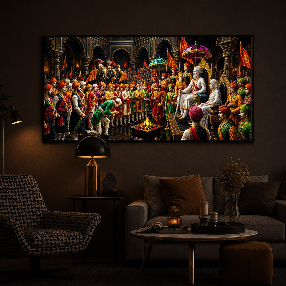 Chhatrapati Shivaji Maharaj Raj Darbar Modern Luxury Backlight Horizontal Wall Art