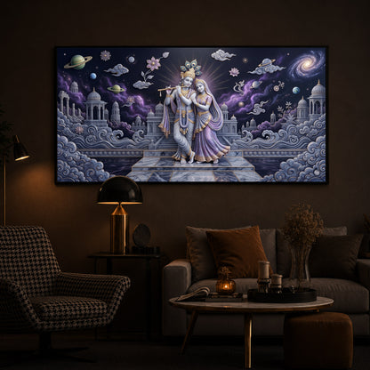 Hindu Deities Shri Radha Krishna Modern Luxury Backlight Horizontal Wall Art