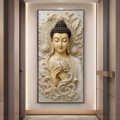 Serene Buddha White Lotus Premium Acrylic Vertical Wall Art