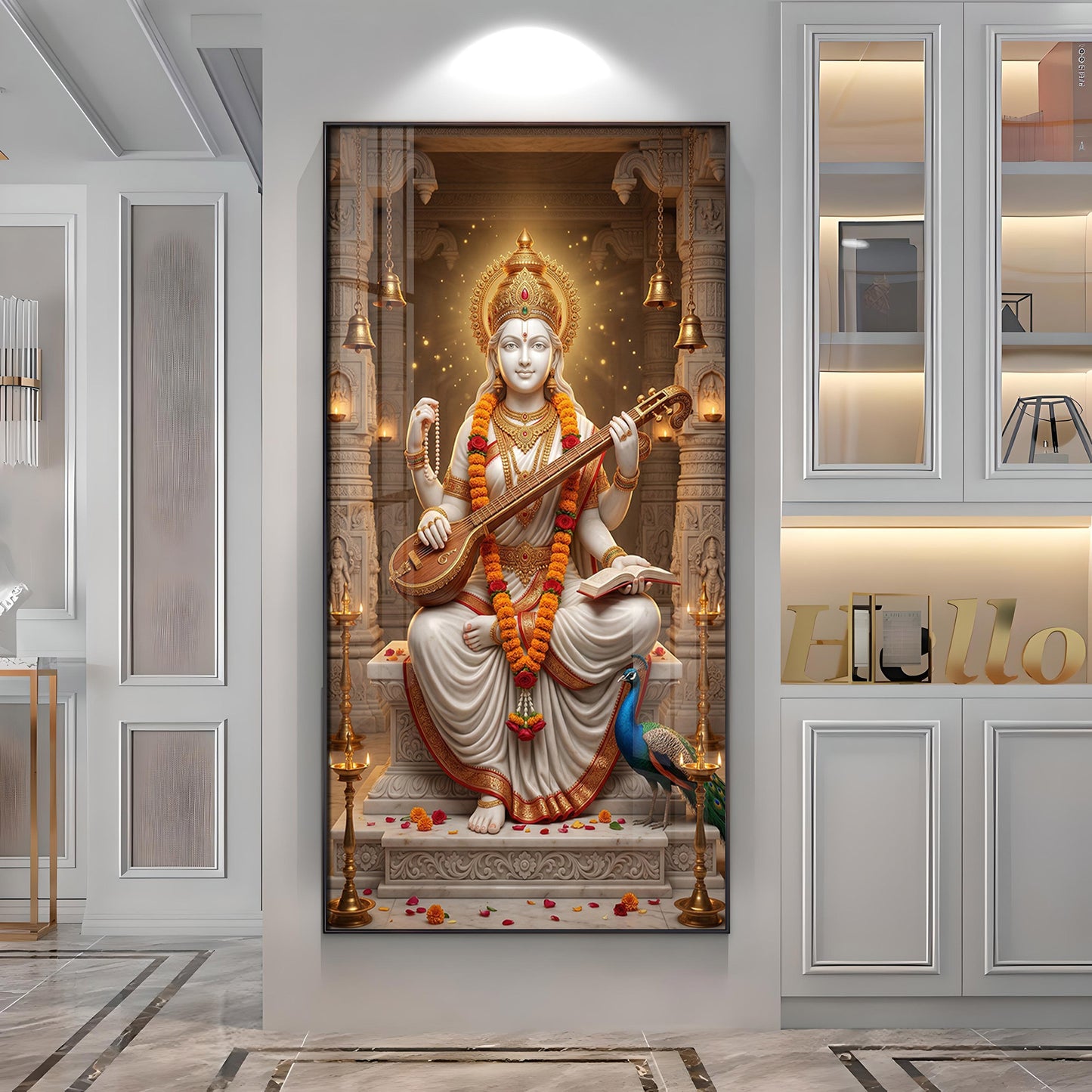 Divine Harmony Of Saraswati Maa Premium Acrylic Vertical Wall Art