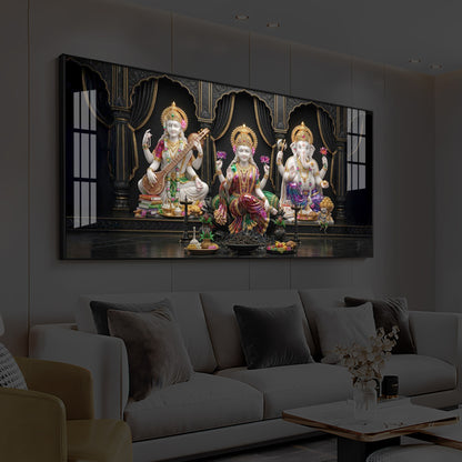 Saraswati,Lakshmi, & Lord Ganesha Modern Luxury Backlight Horizontal Wall Art