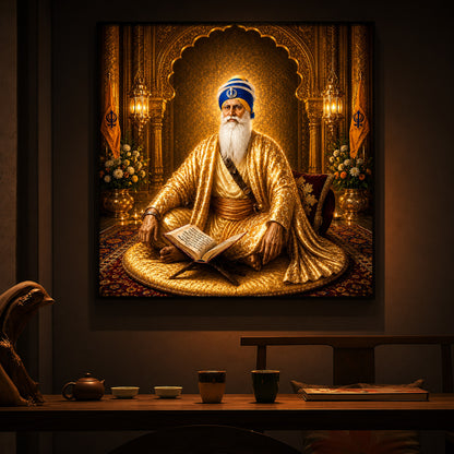 Guru Nanak Dev Ji In Golden Attire Modern Luxury Backlight Square Wall Art