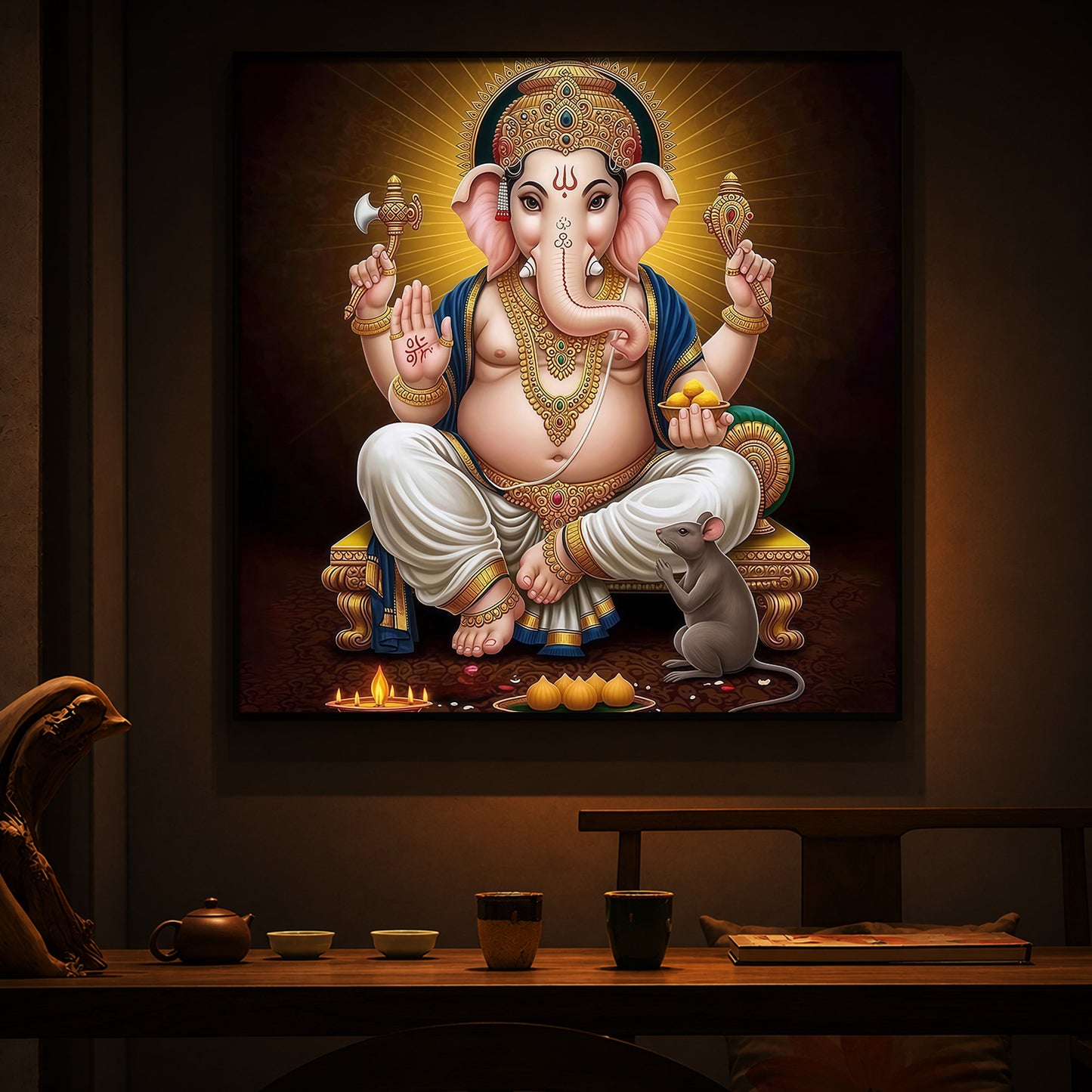 Shree Ganesh Modern Luxury Backlight Square Wall Art